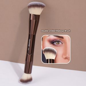 MAANGE 1 PC PROFESSIONAL Dual-headed facial makeup Brush Set- Coffee Brown
