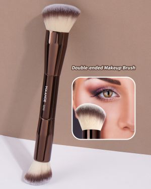 MAANGE 1 PC PROFESSIONAL Dual-headed facial makeup Brush Set- Coffee Brown