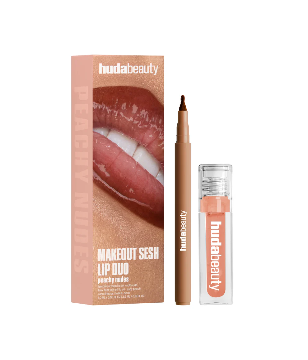 Huda Beauty MAKEOUT SESH LIP DUO PEACHY NUDES